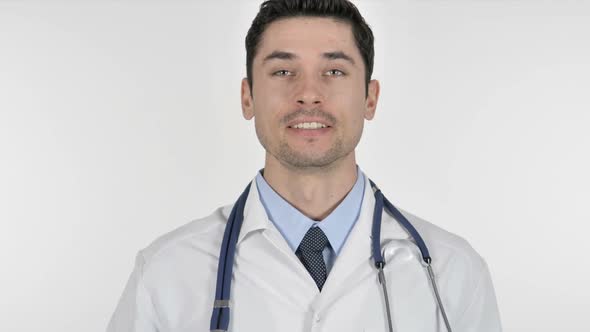 Online Video Chat Talking Doctor on White Background