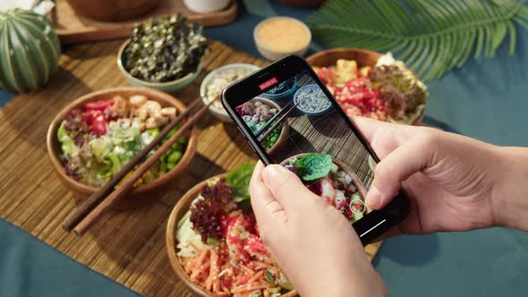 Recording Video of Hawaiian Poke Bowls Using Smartphone Closeup