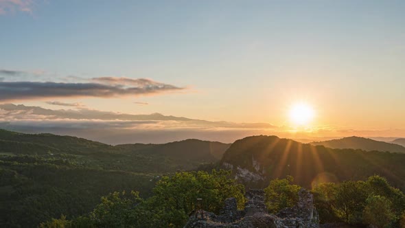 Beautiful Sunrise Over Wild Forest Mountains in Summer Morning Time Lapse  Video