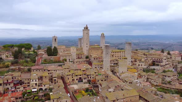 Flight Over San Gimignano in Tuscany  a Beautiful Medieval Village in Italy