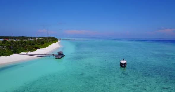 Wide aerial abstract shot of a sunshine white sandy paradise beach and turquoise sea background in 4