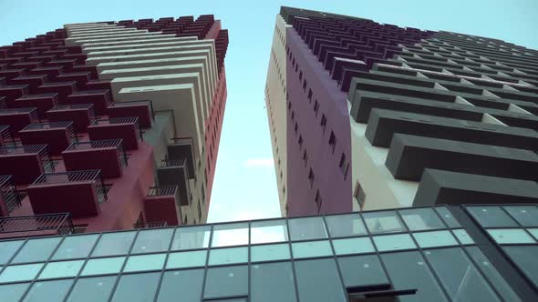 Newly built modern facade of a residential building. The exterior