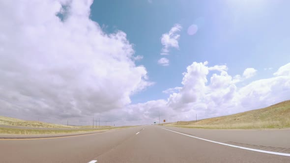 POV point of view -Driving East on interstate highway 76 in the Spring.