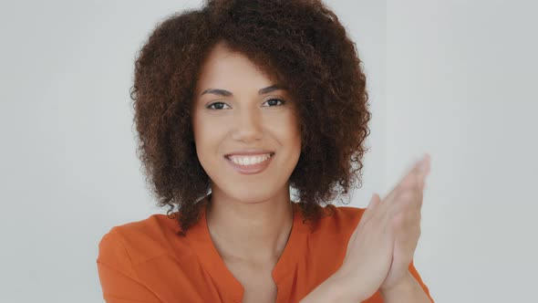 Enthusiastic African American Woman Indoor Happy Satisfied Biracial Girl with Curly Hair Smiling