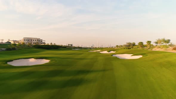 Aerial view of golf club on a luxury residential area, Dubai, U.A.E.