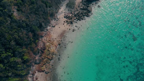 Drone Films Spectating Panorama of Long Sand Beach Coastline