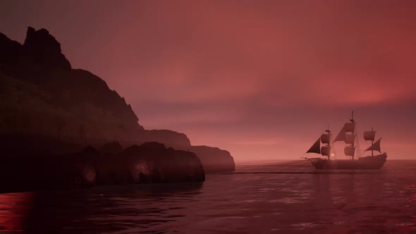 Ship Anchored at Mysterious Island