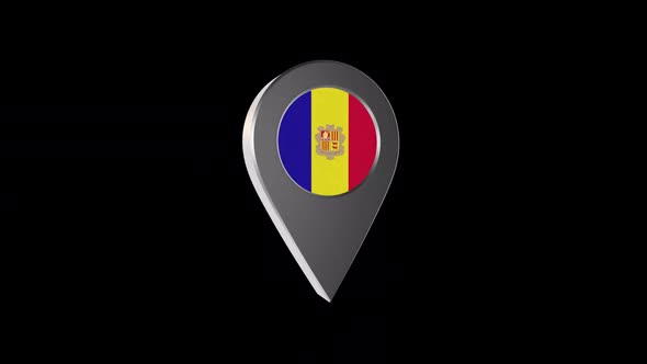 3d Animation Map Navigation Pointer With Andorra Flag With Alpha Channel - 2K