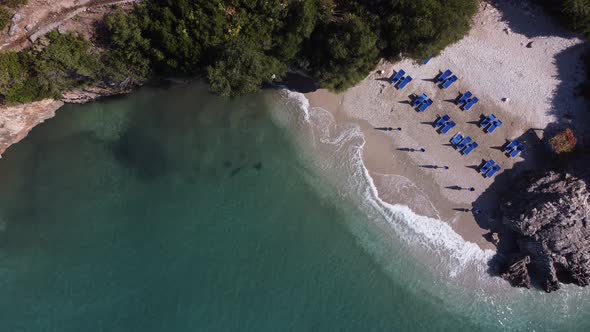 Idyllic Tropical Coastline Aerial View Paradise Beach in Albania Vacations Holiday Concept