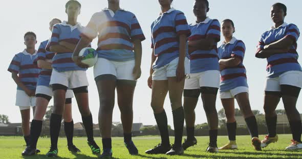 Portrait of young adult female rugby team