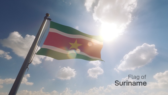 Suriname Flag on a Flagpole V2