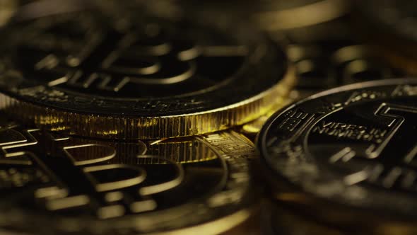 Rotating shot of Bitcoins 