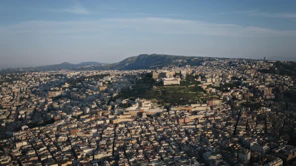 Slow rotating aerial hyperlapse of Castel Sant'Elmo in Naples, Italy during the morning.