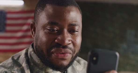 Black Military Man Making Video Call