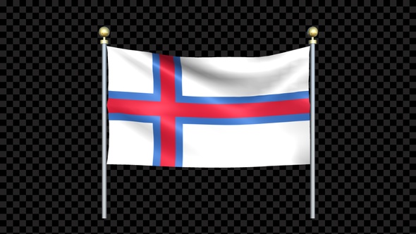 Flag Of Faroe Islands Waving In Double Pole Looped