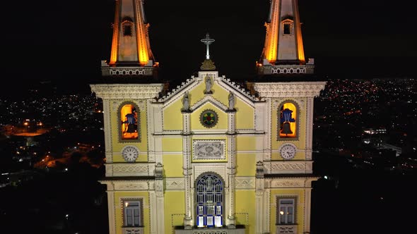 Night panoramic view of Basilica of Penha at Rio de Janeiro Brazil.