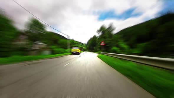 ride on a car. timelapse. blurred background