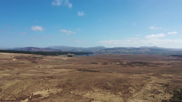 Aerial View of Peatbog and Lake Ananima Next to the Town Glenties in County Donegal  Ireland