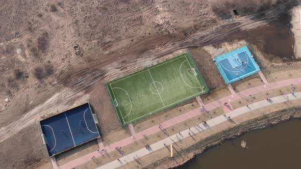 Modern sport playground with football and basketball fields