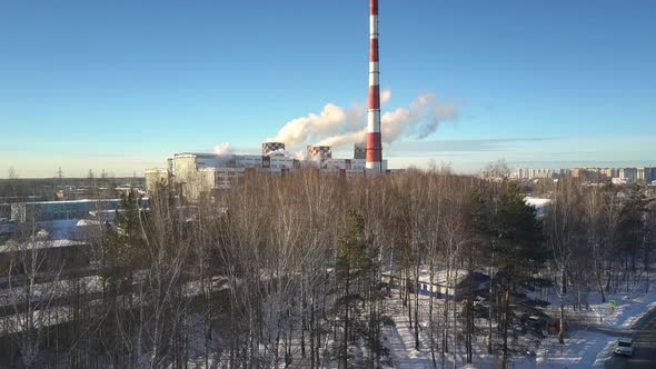 Aerial View From Heating Station with Stream To Naked Forest