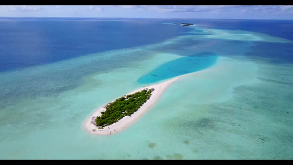 Aerial top view tourism of paradise resort beach break by shallow ocean and clean sandy background o