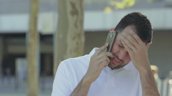 Upset Young Man Talking on Phone