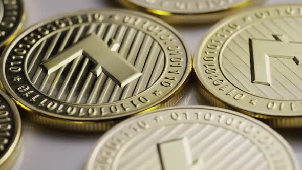 Rotating shot of Litecoin Bitcoins