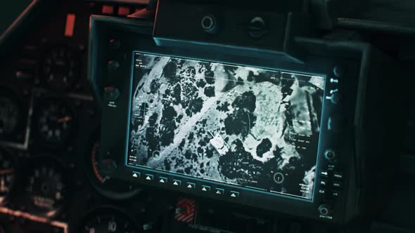 Interface of a futuristic weapon system striking the enemy tank with a rocket alt