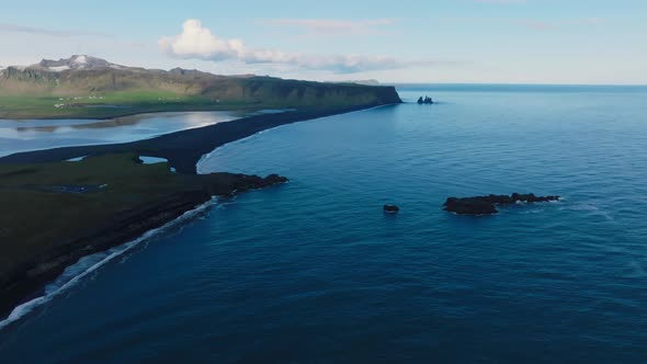 Iceland Black Sand Beach with Huge Waves at Reynisfjara Vik