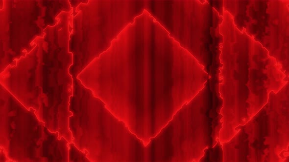 Low poly red animation of flaming like nested energy squares rotating clockwise. Sharp glowing edges