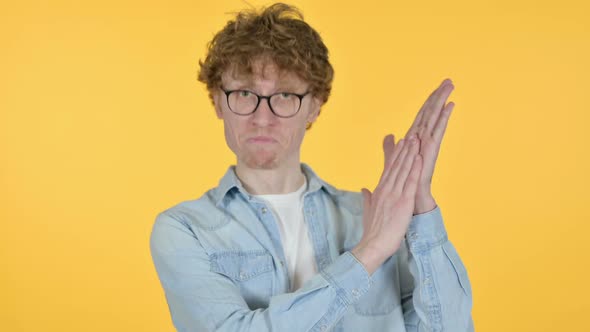 Clapping Redhead Young Man Clapping Applauding on Yellow Background