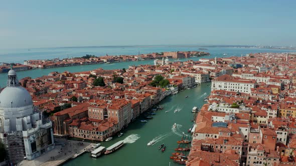 Aerial Panoramic Cityscape of Venice with Santa Maria Della Salute Church