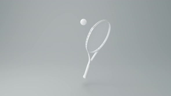 The White Tennis Racket Rotates Around the Tennis Ball and its Axis.