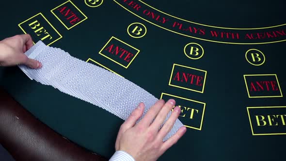 Croupier Starts Shuffling Cards, Shows at the Casino, Slow Motion