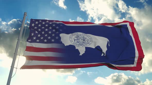 Flag of USA and Wyoming State