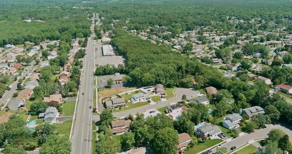 Aerial View Over the Small Town Landscape Residential Sleeping Area Roof Houses in Monroe New Jersey