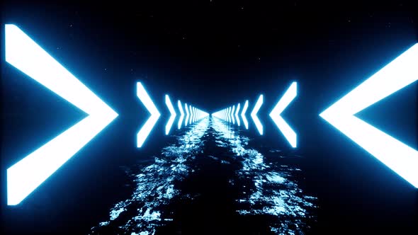 Blue Neon Arrows in 3d Style Line Technology Background