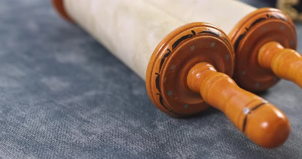 Jewish Holidays During Prayer Items Kippa with Prayer Shawl Tallit on Shofar Torah Scroll