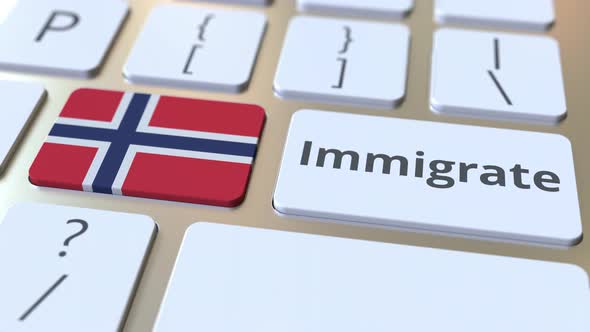 IMMIGRATE Text and Flag of Norway on the Buttons on the Keyboard