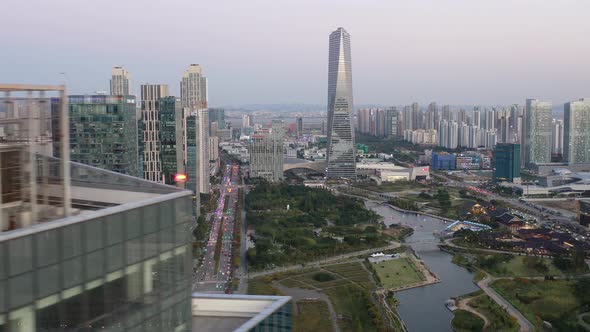 4K Aerial Drone Footage View of Central Park in Songdo