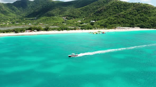 Drone footage of motorboat in Antigua