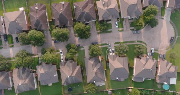 Birds eye view of Suburban homes just outside of Houston, Texas