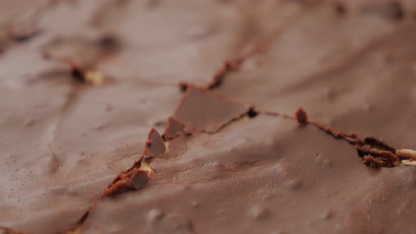 Chocolate cake smaller pieces in baking pan  slow panning 4K 3840X2160 UHD video - Tasty chocolate g