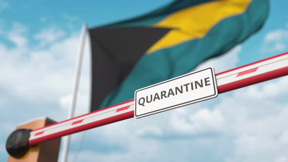 Open Boom Gate with QUARANTINE Sign on the Flag of the Bahamas