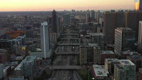 Aerial View of Rush Hour Traffic in Chicago