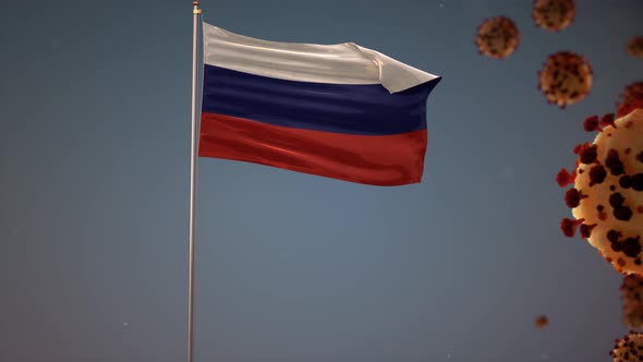Russia Flag With Corona Virus Attack 4K alt