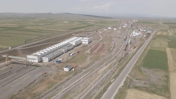 Samtskhe-Javakheti, Georgia - August 22 2021: Aerial view of Akhalkalaki railway station