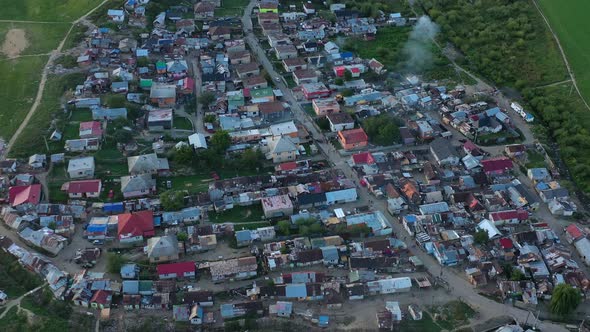 Aerial view of a Roma settlement in the village of Jarovnice in Slovakia