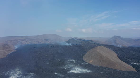 Aerial Drone View of Fagradalsfjall Volcano Landscape Cover with Black Lava Drone Flying Forward