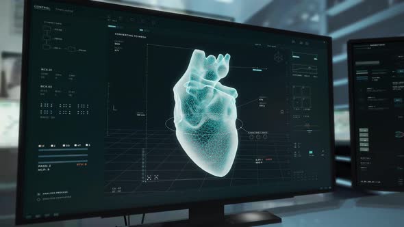 Futuristic 3d printer is building a realistic copy of the human heart at the lab alt